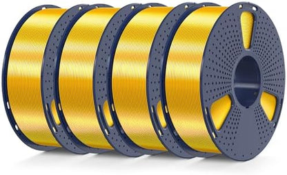 3D Printer Silk Filament, SUNLU Shiny Silk PLA Filament 1.75mm, Smooth Silky Surface, Great Easy to Print for 3D Printers, Dimensional Accuracy +/- 0.02mm, Silk Light Gold x4 4KG