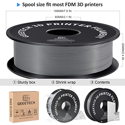 Geeetech Silver Filament, PLA Filament 1.75mm 1kg Spool (2.2lbs), Dimensional Accuracy +/- 0.02mm, 3D Printing Filament Fit Most FDM Printer, New Silver