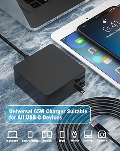 65W USB C Power Adapter, Fiattigear Type C Power PD Wall Fast Charger Compatible with Mac Book Pro, Dell Latitude, Lenovo, Huawei Matebook, HP Spectre, Acer Chromebook and Any Laptops or Smart Phones1
