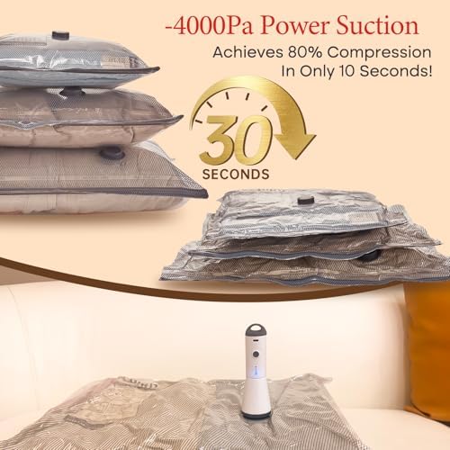 Vacuum Bags for Travel with Rechargeable air Pump, 15 Pack Carry-on Size Compression Packing Bags for Luggage and Suitcase, Space Saver for Clothes and Clothing Travel