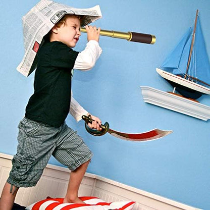 Pirate 25x30 High Powered Zoomable Collapsible Monocular Brass Spyglass Handheld Waterproof Telescope for Bird Watching Hunting Hiking Travelling