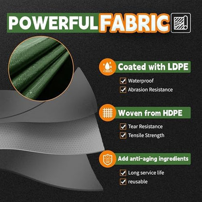 8x10 Feet Tarp Waterproof,9Mil Thick,Finished Size Tarps,UV Resistant,Durable,Multipurpose Poly Tarp Cover with Metal Grommets and Reinforced Edges,Green/Black by RAINDEWAY
