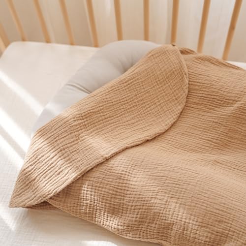 Konssy Muslin Baby Lounger Cover 2 Pack, 100% Cotton Newborn Lounger Cover, Soft and Breathable Baby Nest Slipcover for Boys Girls (Camel,Sun)