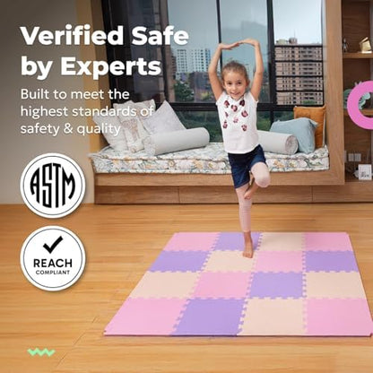 MioTetto Foam Floor Tiles for Kids - Non-Toxic Soft Comfortable Baby Play Mat, Thick Tummy Time Mat, Interlocking Foam Tiles for Development & Crawling, Soft Cushioned Play mat for Babies 6-12 Months