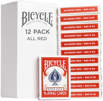 Bicycle Playing Cards, All Red, Poker Size, 12 Pack