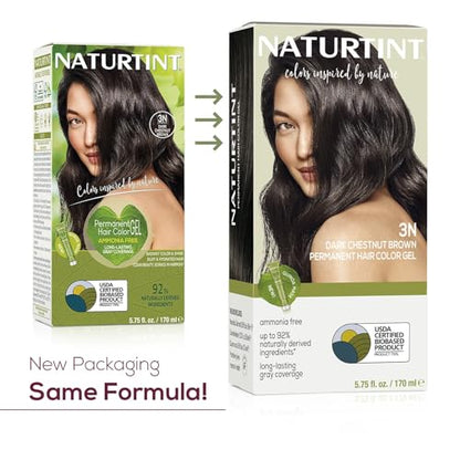 Naturtint 3N Dark Chestnut Brown Permanent Hair Color (Pack of 6), Ammonia Free, Vegan, Cruelty Free, up to 100% Gray Coverage, Long Lasting Results (Packaging may vary)