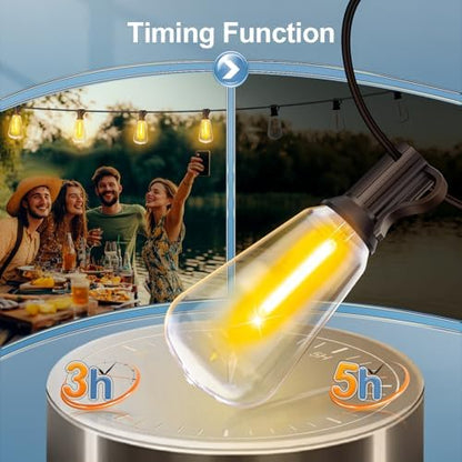 Outdoor String LED Patio Lights - 100Ft 30M Outside Waterproof Light with Remote Dimmable ST38 Shatterproof Bulb Connectable Hanging Outdoor Electric Lighting for Backyard Yard Gazebo Porch Party