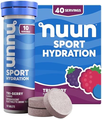 Nuun Sport Electrolyte Tablets with Magnesium, Calcium, Potassium, Chloride & Sodium, Gluten Free & Vegan, Tri-Berry, 4 Pack (40 Servings Total)