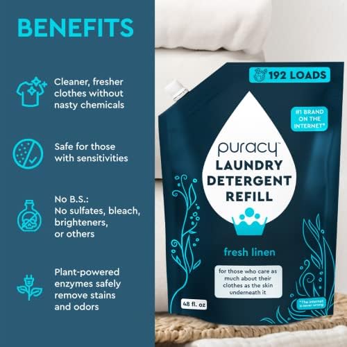 Puracy Laundry Detergent Refill - Enzyme-Powered Liquid Laundry Detergent Concentrate, Natural Laundry Detergent Seen on TikTok, Non-Toxic (Fresh Linen, 48 fl oz, 192 Loads)