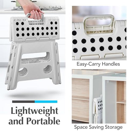 Handy Laundry Folding Lightweight Step Stool - Sturdy Enough to Support Adults and Safe Enough for Kids - Opens Easy with One Flip - Great for Kitchen, Bathroom or Bedroom (White - 13 inch)