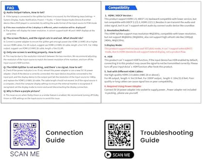 avedio links HDMI Splitter 1 in 2 Out [w/ 4 Ft Hdmi Cable]Not for Extended Display-Mirror Same Screen Only, 4K 1x2 HDMI Splitter 1 to 2 for 3D 1080P@60Hz, Copy 1 Source to 2 Displays at The Same Time