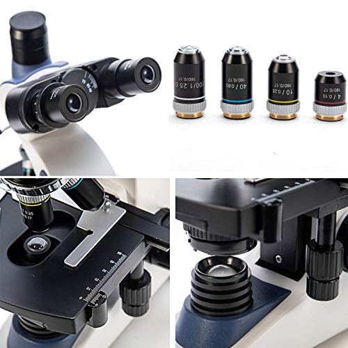 Swift SW380T 40X-2500X Magnification, Siedentopf Head, Research-Grade Trinocular Microscope Compound Lab with Wide-Field 10X/25X Eyepieces, Mechanical Stage, Ultra-Precise Focusing, Camera-Compatible