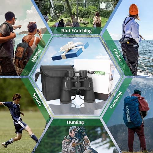 Binoculars for Adults High Powered, 20 x 50 Compact Military HD Large View Binoculars for Bird Watching Travel Hunting Cruise Outdoor Sports with Carrying Case & Strap