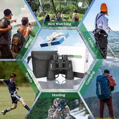 Binoculars for Adults High Powered, 20 x 50 Compact Military HD Large View Binoculars for Bird Watching Travel Hunting Cruise Outdoor Sports with Carrying Case & Strap