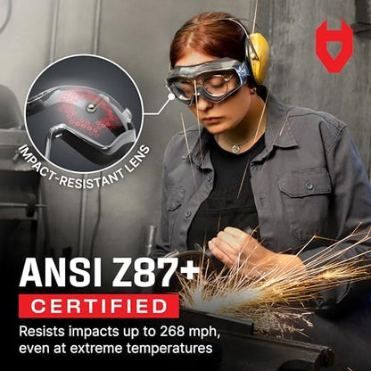 NoCry Safety Goggles Over Glasses with Extreme Impact Resistance — ANSI Z87.1 Certified Eye Protection with Anti-Fog, Anti-Scratch and UV380 Lenses — Adjustable Strap — Ideal for the Chemistry Lab