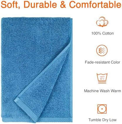 Amazon Basics 2 Piece Quick-Dry Oversize Bath Towel, 100% Cotton, Lake Blue, 54" x 30"