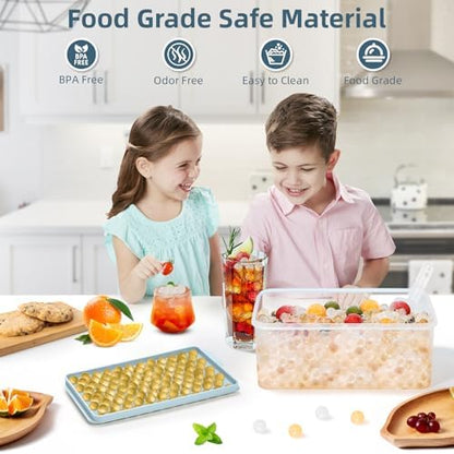 WIBIMEN Mini Ice Cube Trays, Small Tiny Round Pebble Crushed Nugget Ice Trays for Freezer with Lid - Chilling Drinks Coffee Juice(4 Pack/0.55In - Blue)