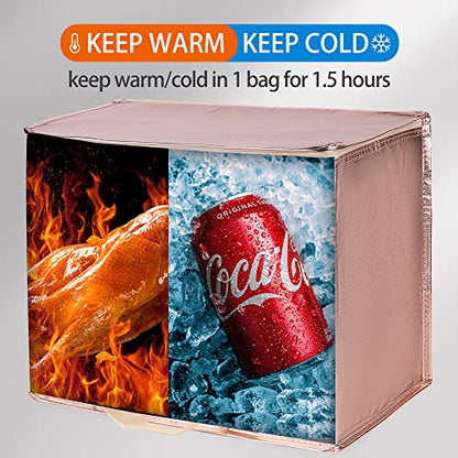 Bodaon 2-Pack Insulated Reusable Grocery Shopping Bag with Zippered Top, X-Large Frozen Foods Cold, Cooler Shopping Accessories, Insullated Bags, Insulated Food/Pizza Delivery Bag, Gold