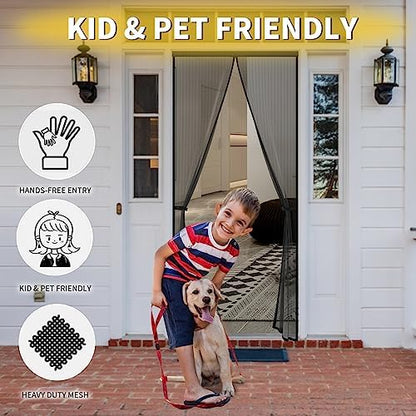Magnetic Screen Door - Fit for Door Size:38x82 Inch, Screen Itself Size:40" x 84", Hands Free Mesh Partition,Heavy Duty Screen Door Mesh Curtain Keeps Bugs Out, Frame Hook & Loop, Pet and Kid Friendly