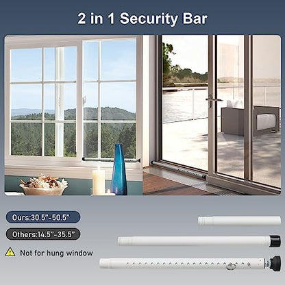 DIIG Sliding Door Security Bar，17.7-50.5inch Adjustable Locking Window Safety Bar with Rubber Tips,Diameter 1inch Window Security Bar for Home Apartment Travel (White)