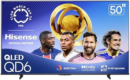 Hisense 50" Class QD6 Series (50QD6QF, 2025 Model) QLED 4K UHD Smart Fire TV, Voice Remote with Alexa, Dolby Vision, Dolby Atmos, Motion Rate 120, HDR 10+, Game Mode Plus, MEMC, VRR, ALLM