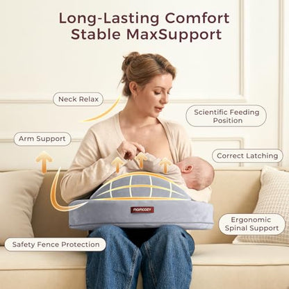 Momcozy Exclusive Memory Foam Nursing Pillow - Pioneering Safety Fence-Plus Size Breastfeeding Pillow for Ergonomic Comfort & Support-Easier and Healthier Nursing - Fit for All, Removable Cover