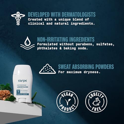 Carpe Underarm Antiperspirant Deodorant Advanced Sweat & Odor Protection Formula - Deodorant for Men & Women - Mountain Breeze