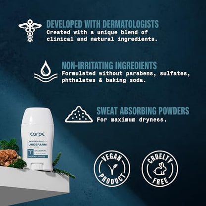 Carpe Underarm Antiperspirant Deodorant Advanced Sweat & Odor Protection Formula - Deodorant for Men & Women - Mountain Breeze