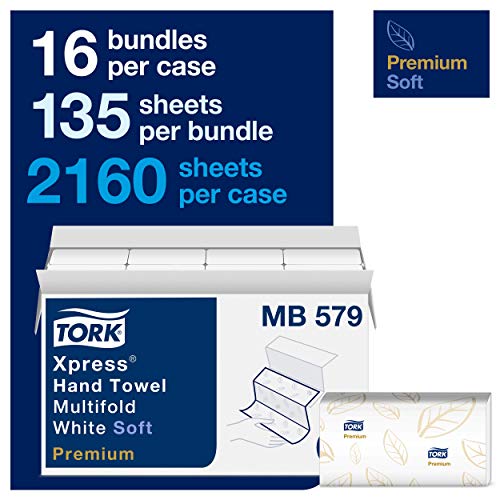 Tork Xpress Soft Multifold Hand Towel White with Blue Leaf Print + Tork Multifold Hand Towel Natural H2
