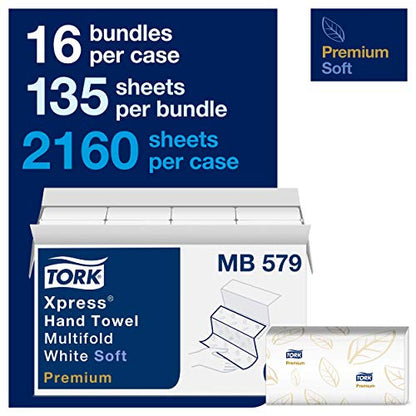 Tork Xpress Soft Multifold Hand Towel White with Blue Leaf Print + Tork Multifold Hand Towel Natural H2