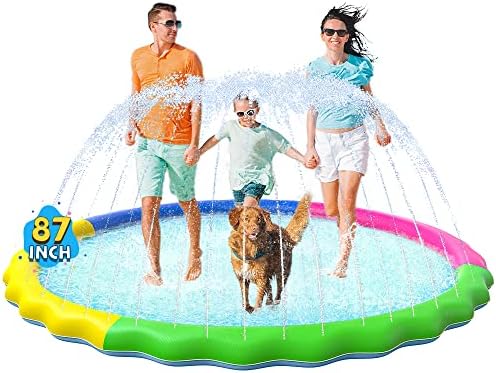 VISTOP Non-Slip Splash Pad for Kids and Dog, Thicken Sprinkler Pool Summer Outdoor Water Toys - Fun Backyard Fountain Play Mat for Baby Girls Boys Children or Pet Dog (87 inch, Red&Yellow&Green&Blue)