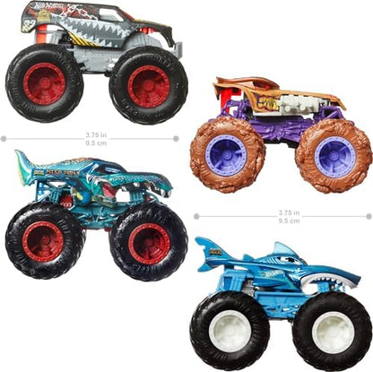 Hot Wheels Monster Trucks, 1:64 Scale Toy Monster Trucks, Set of 4, Giant Wheels, Favorite Characters and Cool Designs