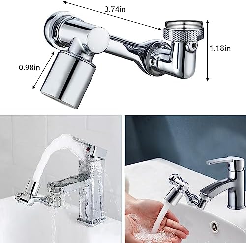 1080°Swivel Faucet Extender, Sink Water Faucet Aerator Extension in Brass, Swivel Robotic Arm Bathroom Faucet Extender, Kitchen Rotating Extension Filter with 2 Mode Splash