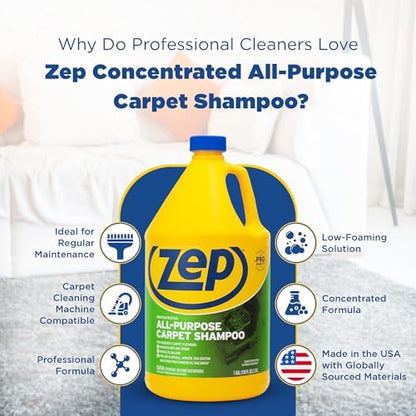 Zep All-Purpose Carpet Shampoo Concentrate Cleaner - 1 Gallon (Case of 2) ZUCEC128 - Professional Formula Removes Dirt and Stains