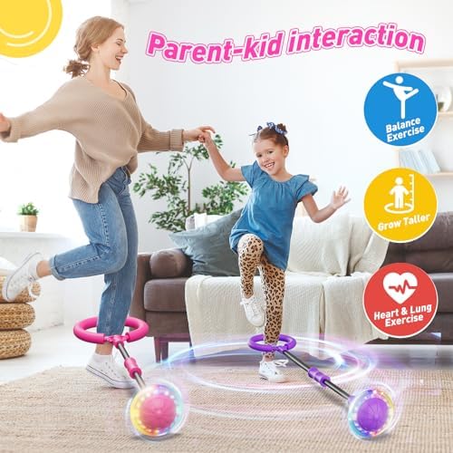 Flooyes Skip Ball for Kids, Ankle Skip Ball Toy with Counter, Timer and Cal Calculator, Girl Birthday Gifts for Age 6 7 8 9 10+, Rechargeable Colorful Flash Wheel Skip Ball for Girls Women