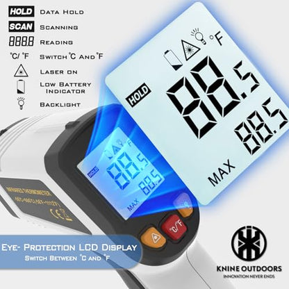 KNINE OUTDOORS Infrared Thermometer Laser Temperature Gun, -58℉ to 1112℉, Single Laser Targeting, Distance to Spot Ratio 12:1, for Cooking, Oven and Meat (White)