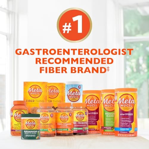 Metamucil 4-in-1 Daily Fiber Supplement, Psyllium Husk Powder for Digestive Health, Sugar-Free Fiber Supplement, Orange, Naturally Sourced Psyllium Husk Powder, 180 teaspoons