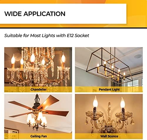 Hizashi 90+ CRI LED Candelabra Bulb 40W Equivalent E12 LED Bulb Dimmable 2700K Soft Warm White, Chandelier Light Bulbs, 4W 450LM Flame Tip CA10 Candle Light Bulbs, UL Listed - 12 Pack