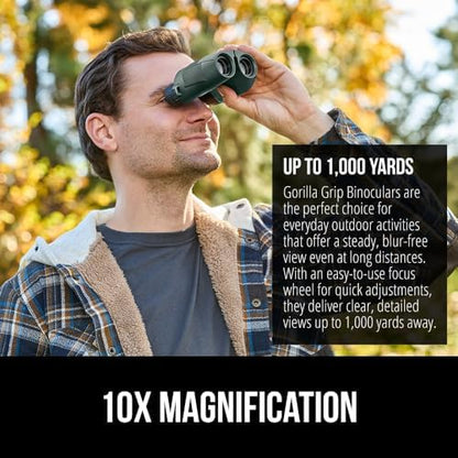 GORILLA GRIP 10x25 Compact Binoculars for Adults with Strap, Superior High Powered Clear 10X Magnification, Lightweight, Bird Watching, Hunting, Stargazing, Adjustable Eye Cups, Green