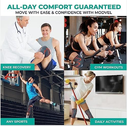 Modvel Compression Knee Brace for Women & Men, 2-Pack Knee Brace for Running Knee Pain, Knee Support Compression Sleeve, Workout Sports Knee Braces for Meniscus Tear, ACL & Arthritis Pain Relief