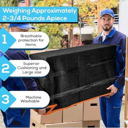 Simpli-Magic Heavy Duty Padded Moving Blankets (12 Pack),Black/Orange