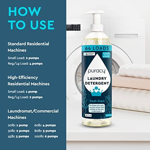 Puracy Laundry Detergent - Enzyme-Powered Liquid Laundry Detergent Concentrate, Natural Laundry Detergent Seen on TikTok, Non-Toxic (Fresh Linen, 16 fl oz, 64 Loads)