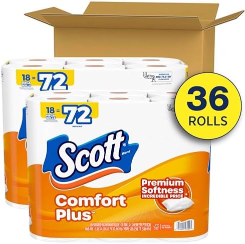 Scott ComfortPlus Toilet Paper, 36 Mega Rolls, 310 Sheets per Roll, Septic-Safe, 1-Ply Toilet Tissue