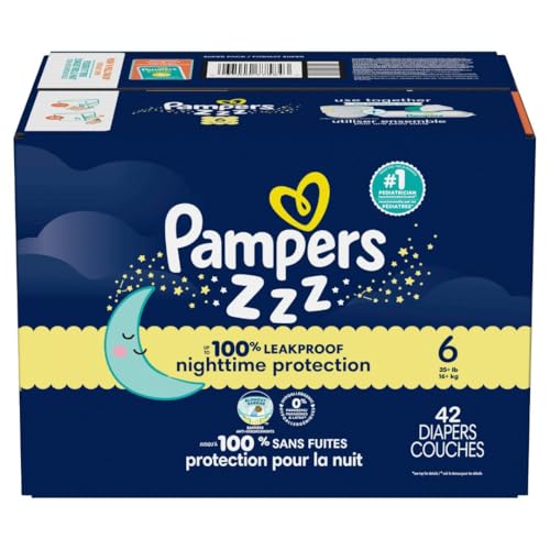 Pampers Overnight Diapers - Swaddlers Overnights - Size 6, 42 Count, Disposable Baby Diaper, Night Time Leak and Skin Protection