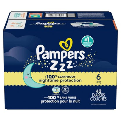 Pampers Overnight Diapers - Swaddlers Overnights - Size 6, 42 Count, Disposable Baby Diaper, Night Time Leak and Skin Protection