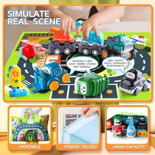 Big Cartoon Truck Car Toys for 1 Year Old Boy with Playmat/Storage Bag|Baby and Toddler Toys 12-18 Months & Age 1-2 with Trailor|1st Birthday Gift for 1 2 Year Old Boy