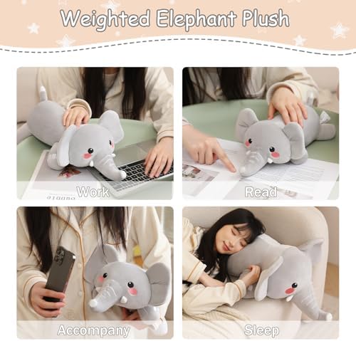 SQEQE Weighted Elephant Plush, Weighted Elephant Stuffed Animal, Cute Plushies Soft Pillow Toy Gift for Kids Adults 23.6 Inch, 3.1 Lbs