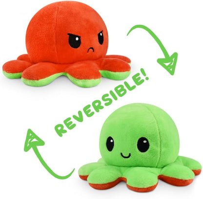 TeeTurtle - The Original Reversible Octopus Plushie - Red + Green - Cute Sensory Fidget Stuffed Animals That Show Your Mood, 4 inch