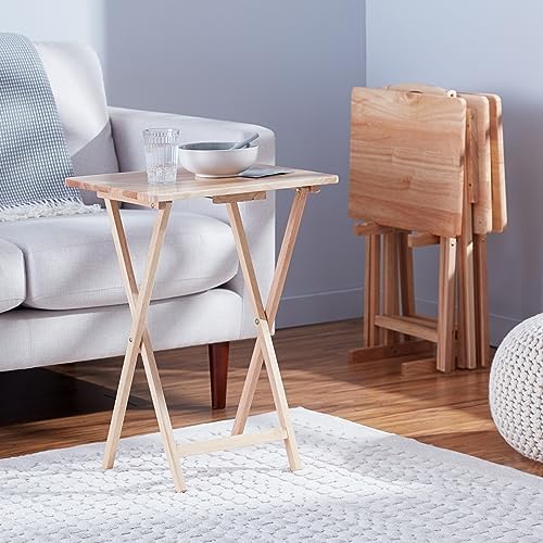 Amazon Basics Classic Foldable TV Dinner Tray Table with Storage Rack, 14.6 L x 19 W x 26 H inch, Natutral, 4-Pack
