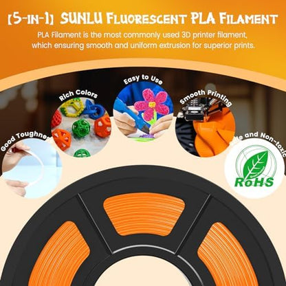 SUNLU Fluorescent PLA 3D Printer Filament, PLA Filament 1.75mm, Brighter Color for Halloween Decoration, Neatly Wound Filament, Fit Most FDM 3D Printer, 1kg Spool, Fluorescent Red
